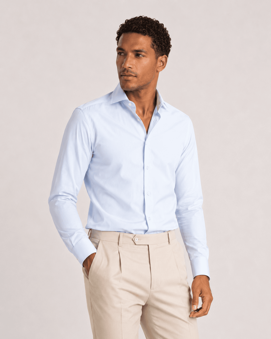 Camicia regular celeste in popeline | Collo Italiano
