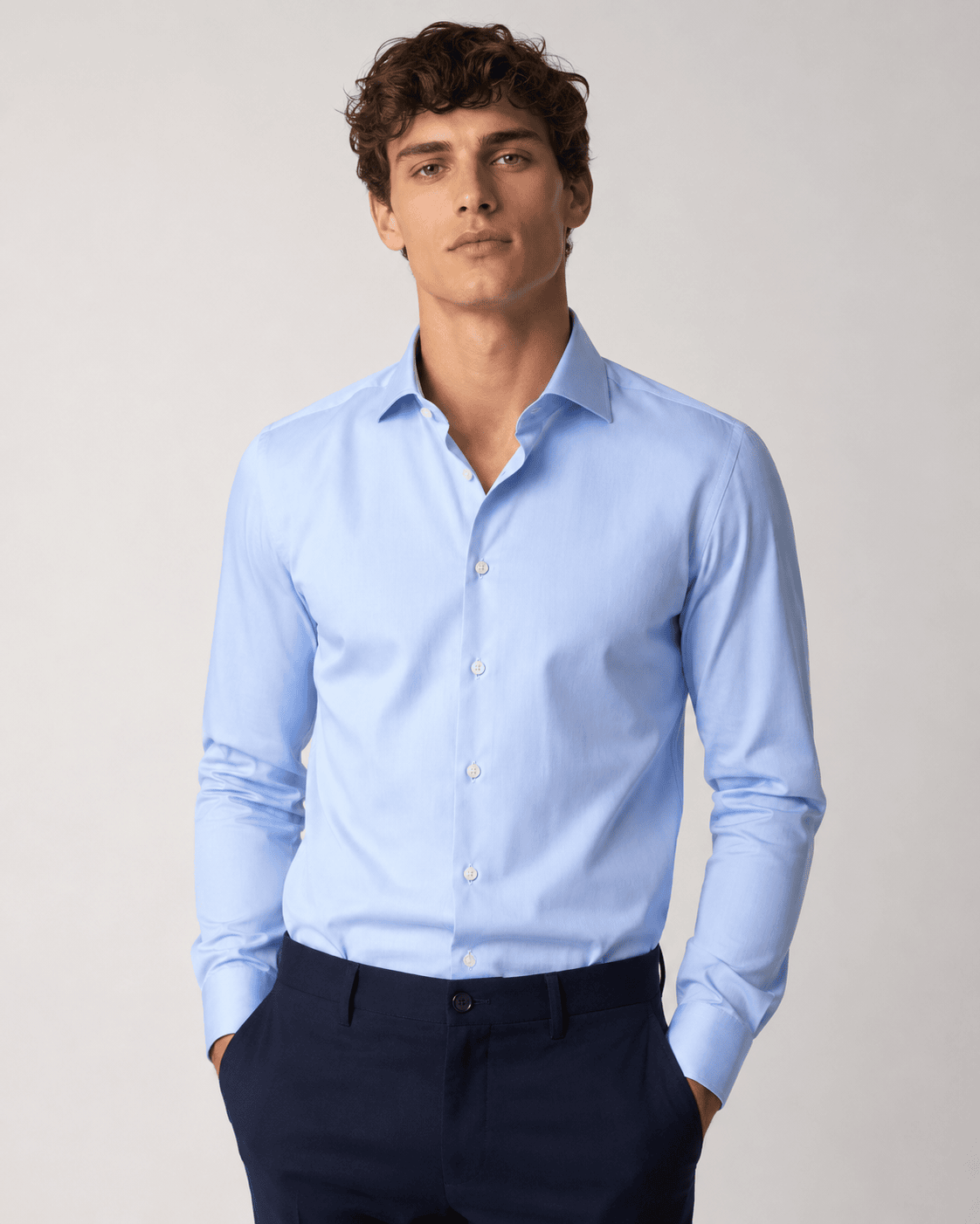 Camicia regular celeste in twill | Collo Francese