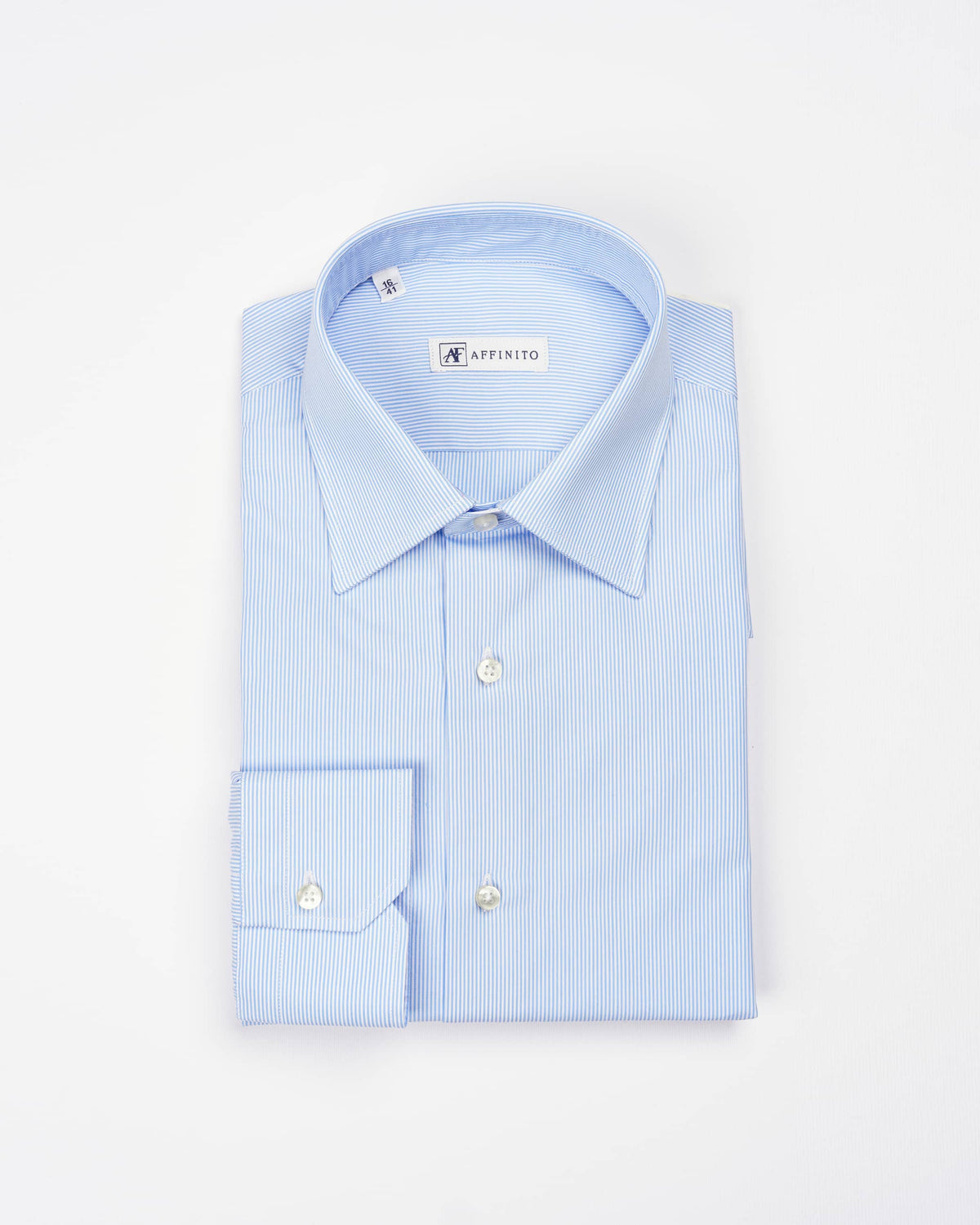 Camicia regular millerighe celeste in popeline | Collo Italiano