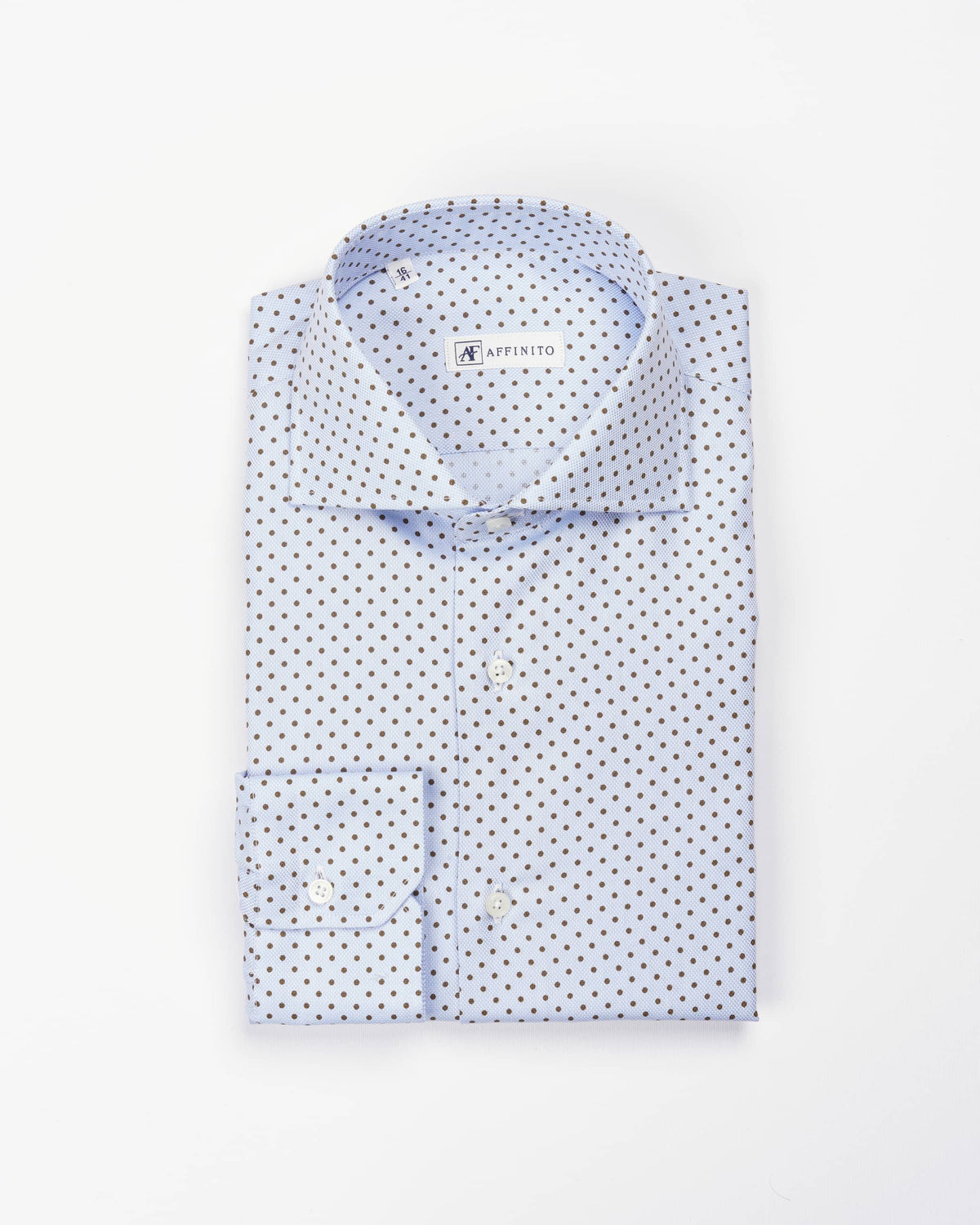 Camicia regular pois marroni nido d’ape | Collo Francese