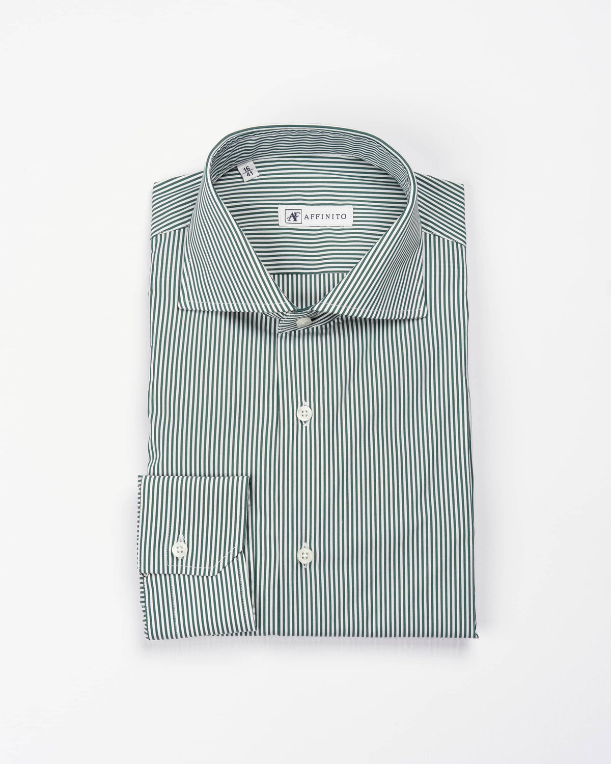 Camicia regular rigata verde in popeline | Collo Francese