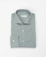 Camicia regular rigata verde in popeline | Collo Francese