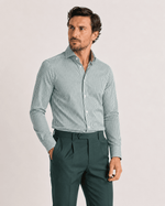 Camicia regular rigata verde in popeline | Collo Francese