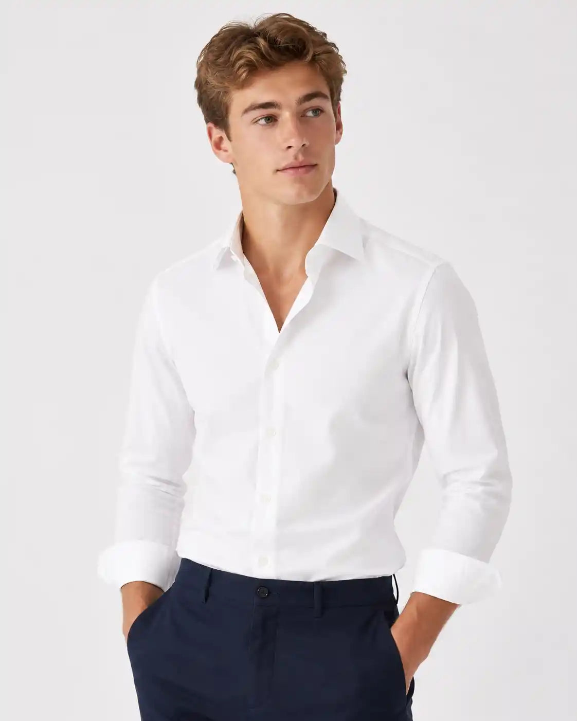 Camicia slim fit bianca nido d’ape | Collo Francese