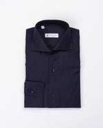 Camicia slim fit blu in twill | Collo Francese