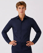 Camicia slim fit blu in twill | Collo Francese