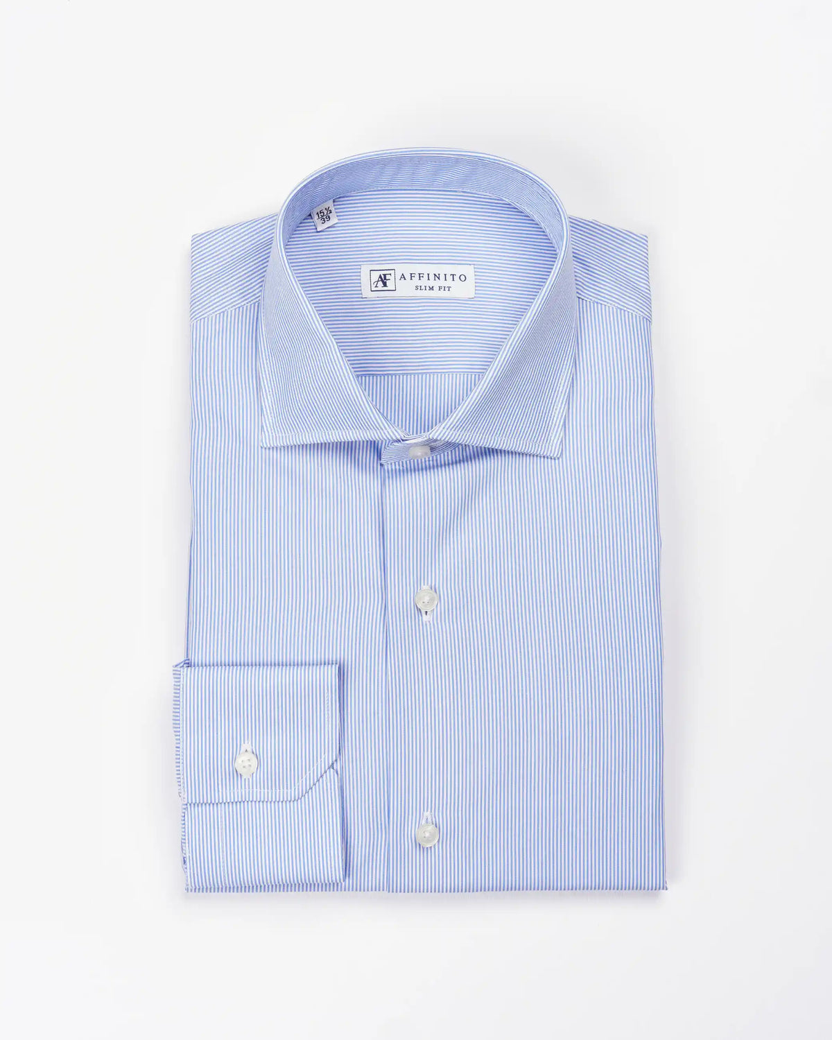 Camicia slim fit millerighe celeste in popeline | Collo Mezzo Francese