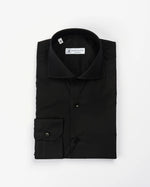 Camicia slim fit nera in popeline | Collo Francese