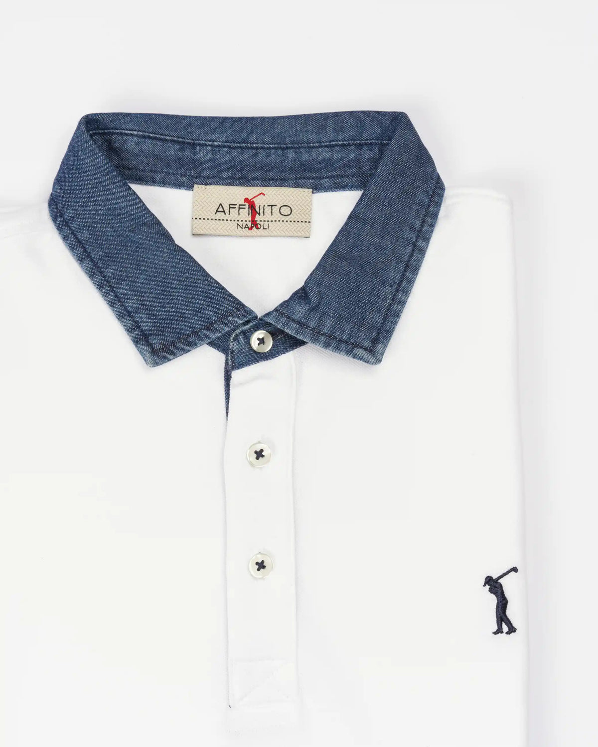 Polo mezza manica con collo jeans | Bianca