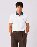 Polo mezza manica con collo jeans | Bianca