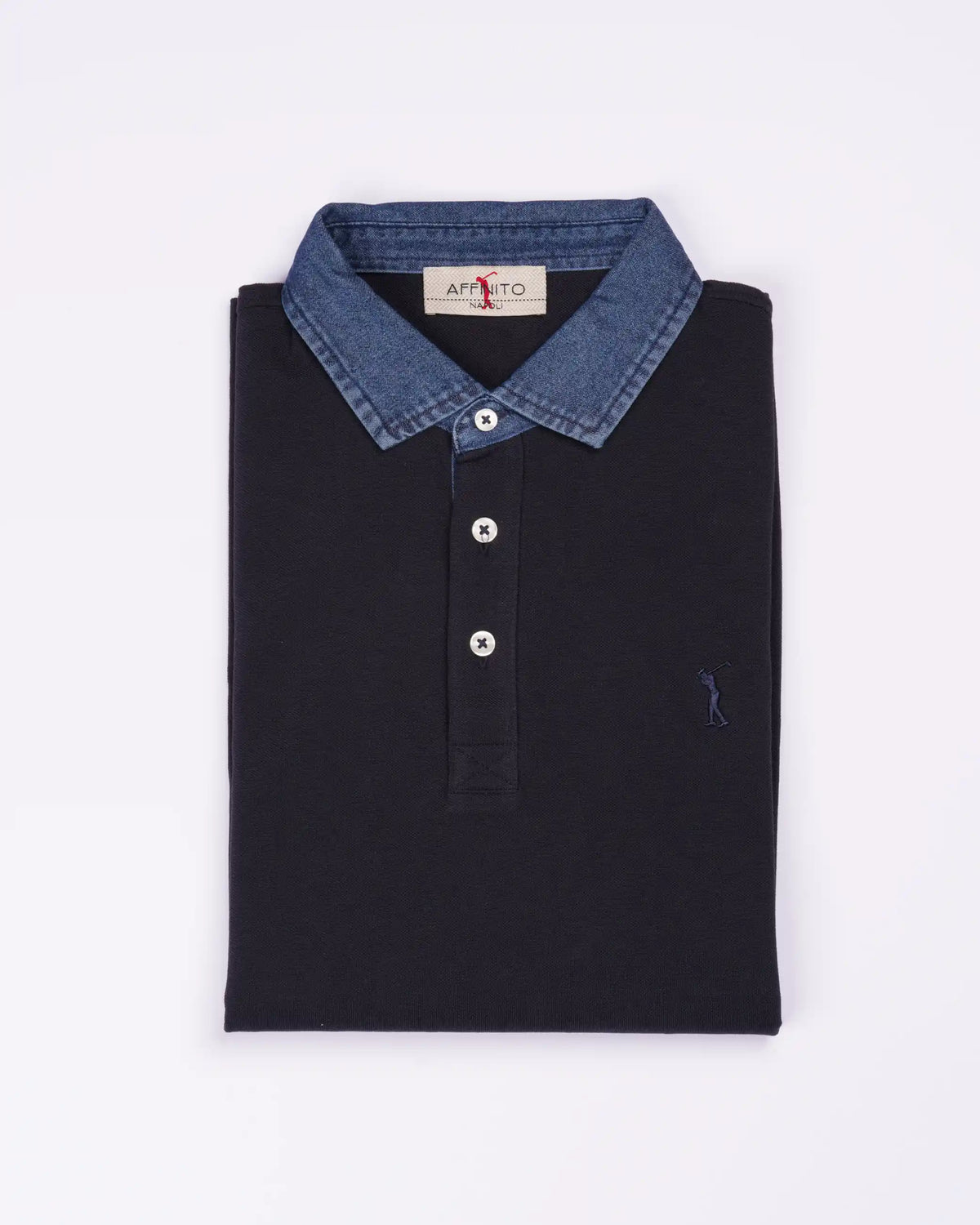 Polo mezza manica con collo jeans | Navy