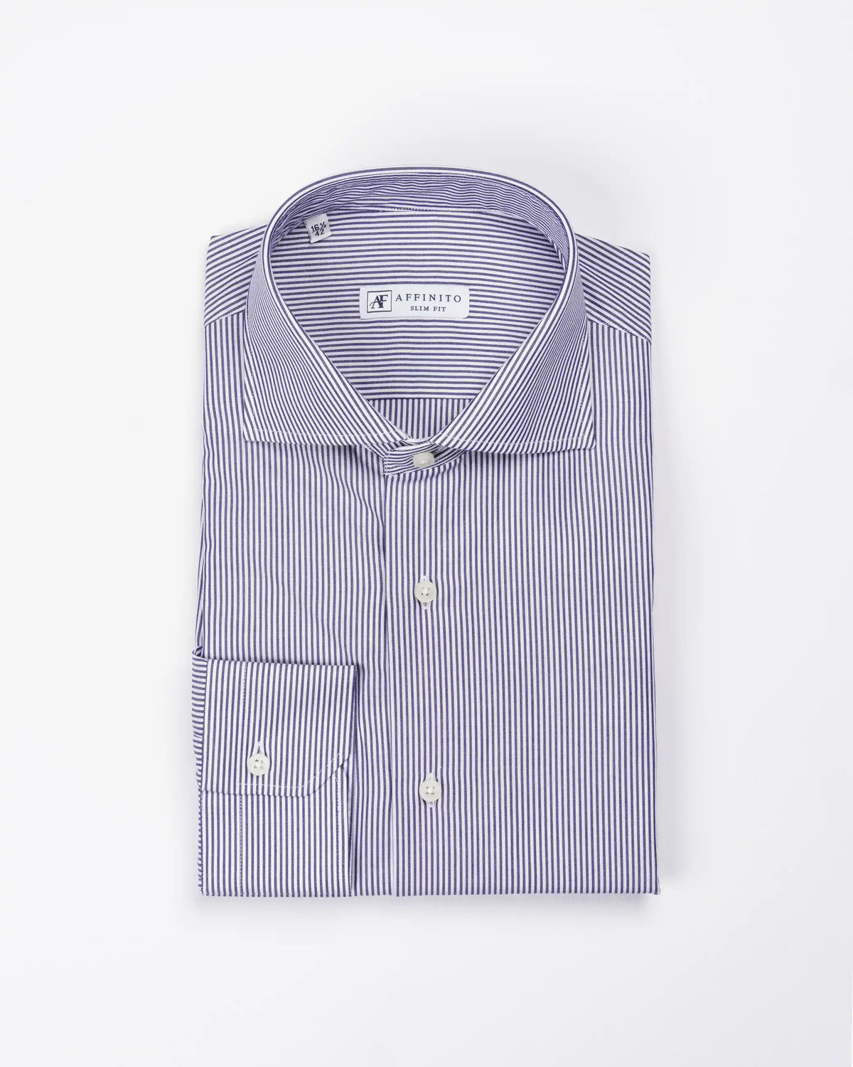 Camicia slim fit rigata blu in popeline | Collo Francese