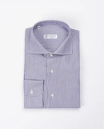 Camicia slim fit rigata blu in popeline | Collo Francese