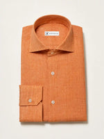 Camicia regular arancio in lino | Collo Francese