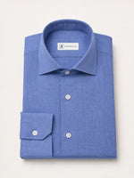 Camicia regular azzurro melange in lino | Collo Mezzo Francese