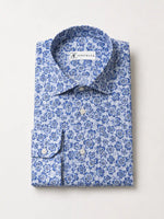 Camicia regular fantasia floreale azzurra in misto lino | Collo Mezzo Francese