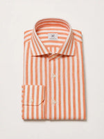 Camicia regular rigata arancio in lino | Collo Francese