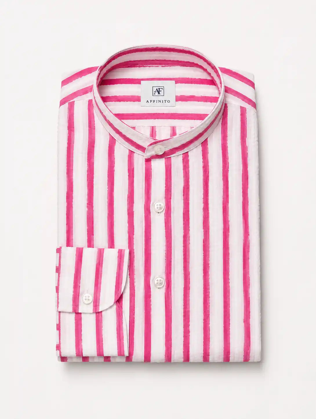 Camicia regular rigata fucsia in seersucker | Collo Coreano