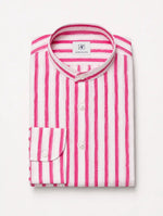 Camicia regular rigata fucsia in seersucker | Collo Coreano