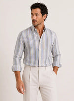 Camicia regular rigata in lino | Collo Button Down