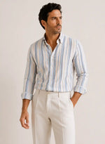 Camicia regular rigata multicolor in lino | Collo Button Down