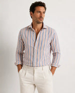 Camicia regular rigata multicolor in lino | Collo Francese
