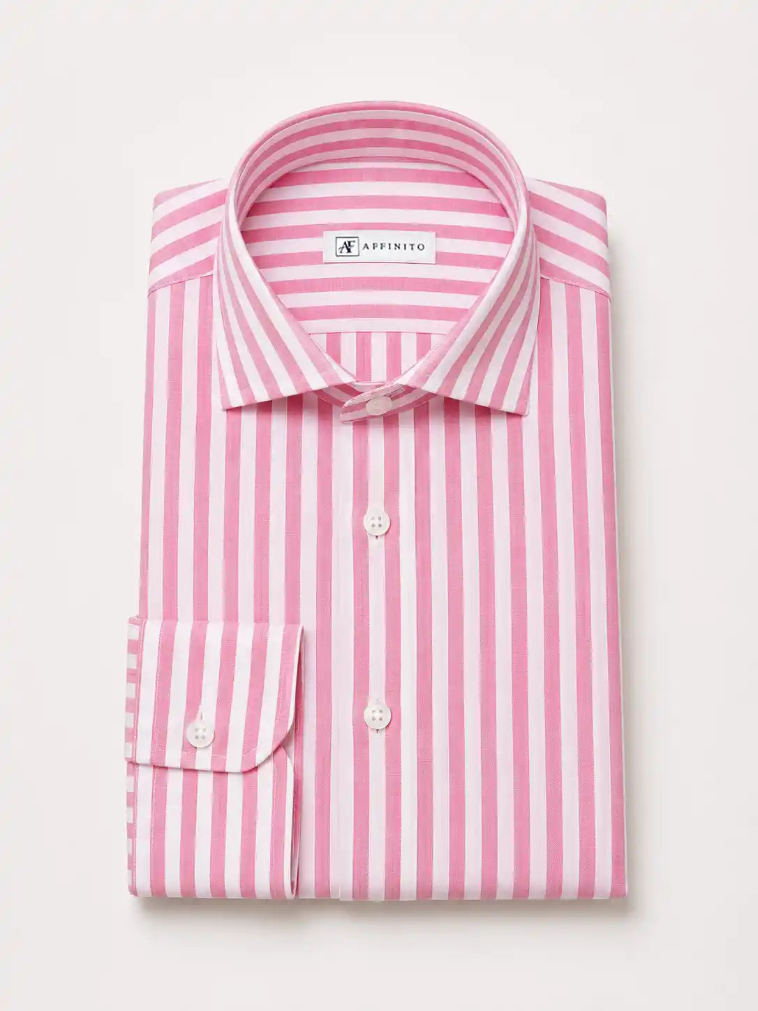 Camicia regular rigata rosa in misto lino | Collo Mezzo Francese