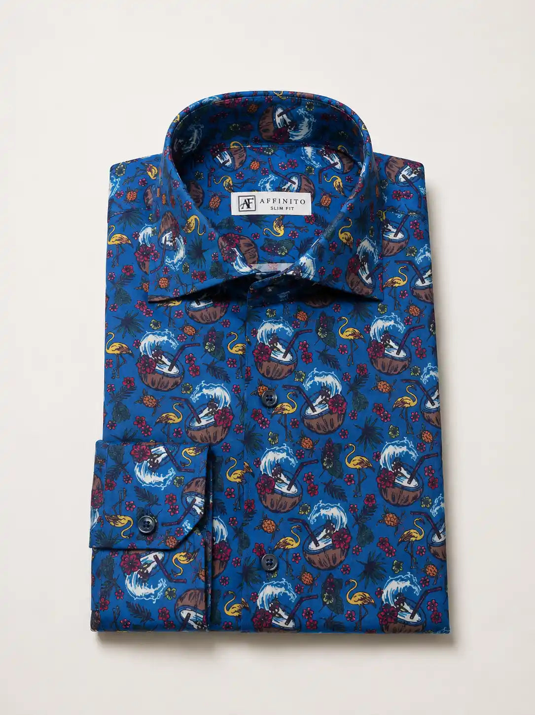 Camicia slim fit fantasia in cotone | Collo Francese