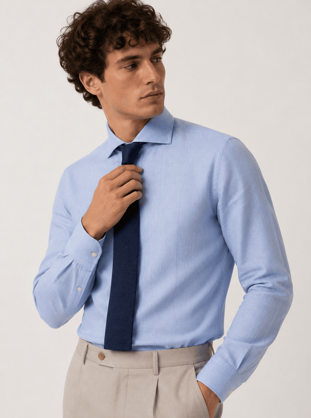 Camicia Regular Celeste in Lino | Collo Mezzo Francese