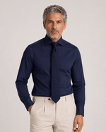 Camicia regular blu in popeline | Collo Italiano