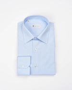 Camicia regular millerighe celeste in popeline | Collo Italiano