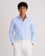 Camicia regular millerighe celeste in popeline | Collo Italiano