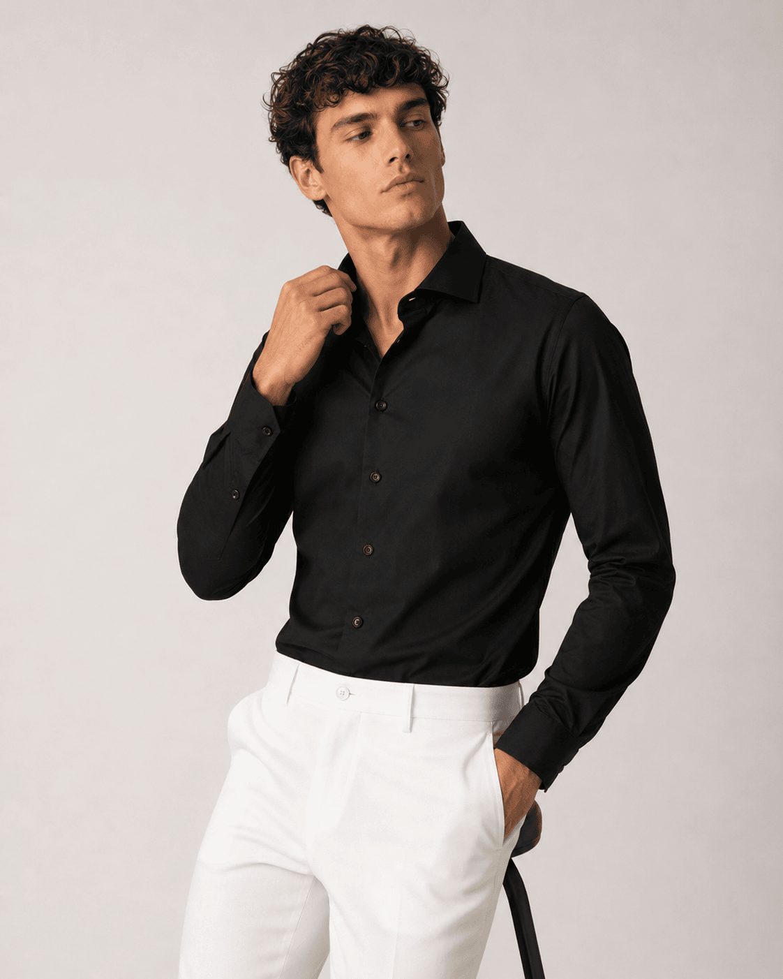 Camicia regular nera in popeline | Collo Francese
