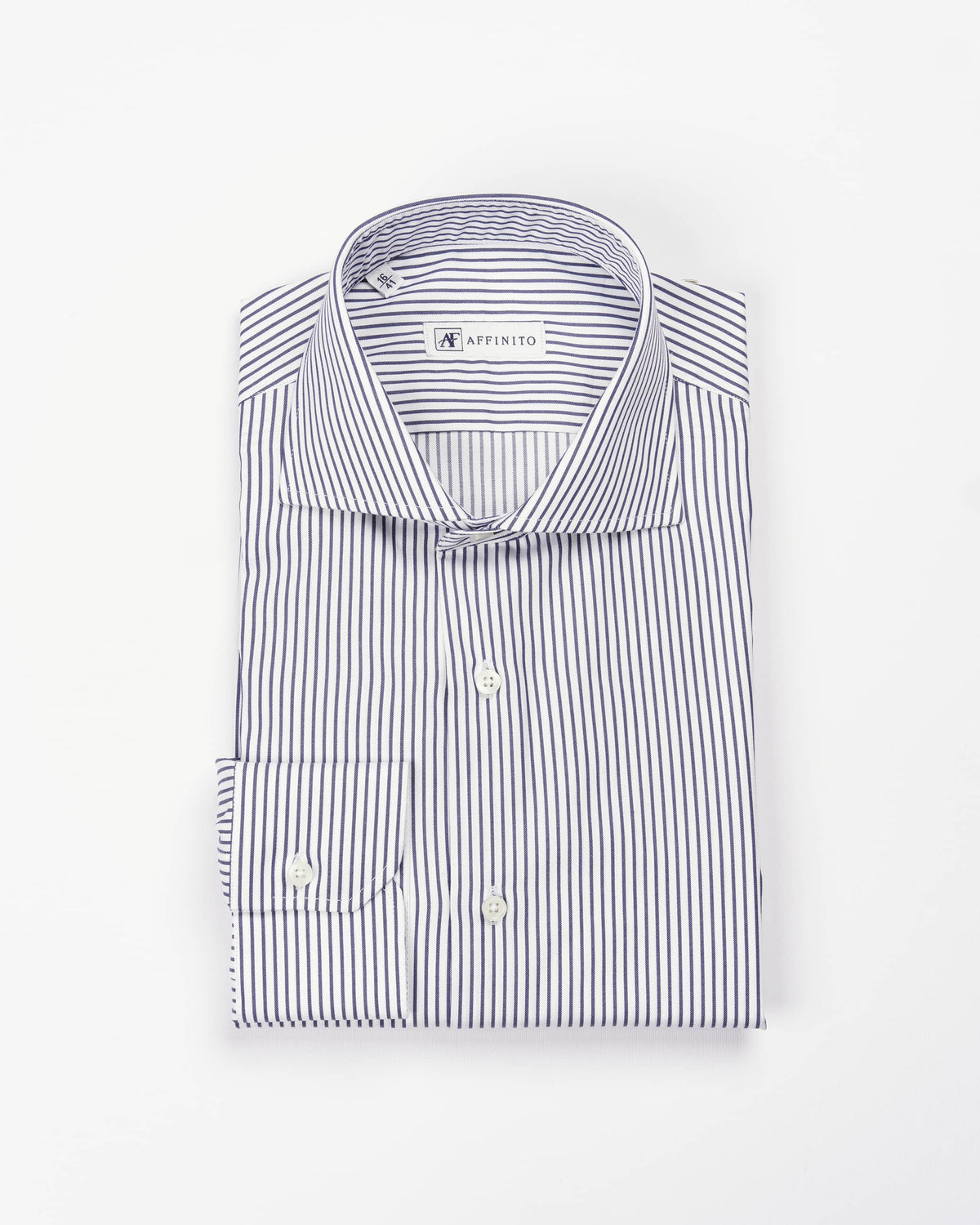 Camicia regular rigata blu in popeline | Collo Francese