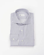 Camicia regular rigata blu in popeline | Collo Francese
