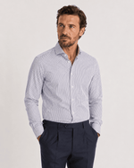 Camicia regular rigata blu in popeline | Collo Francese