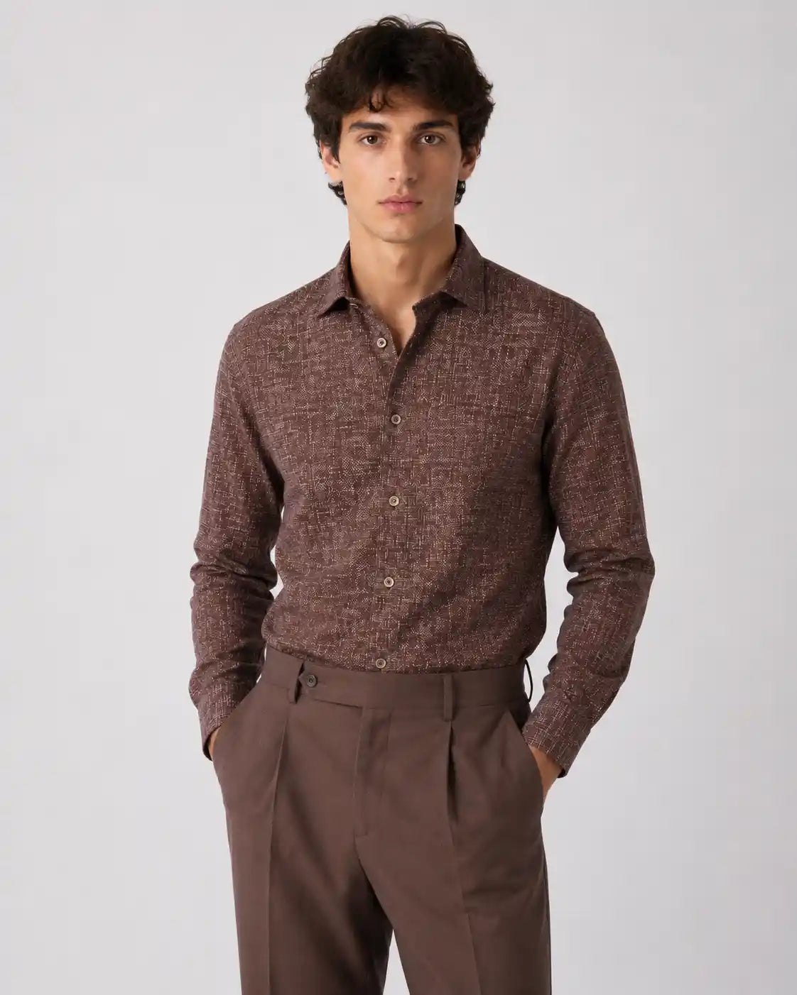 Camicia slim active marrone | Collo Mezzo Francese