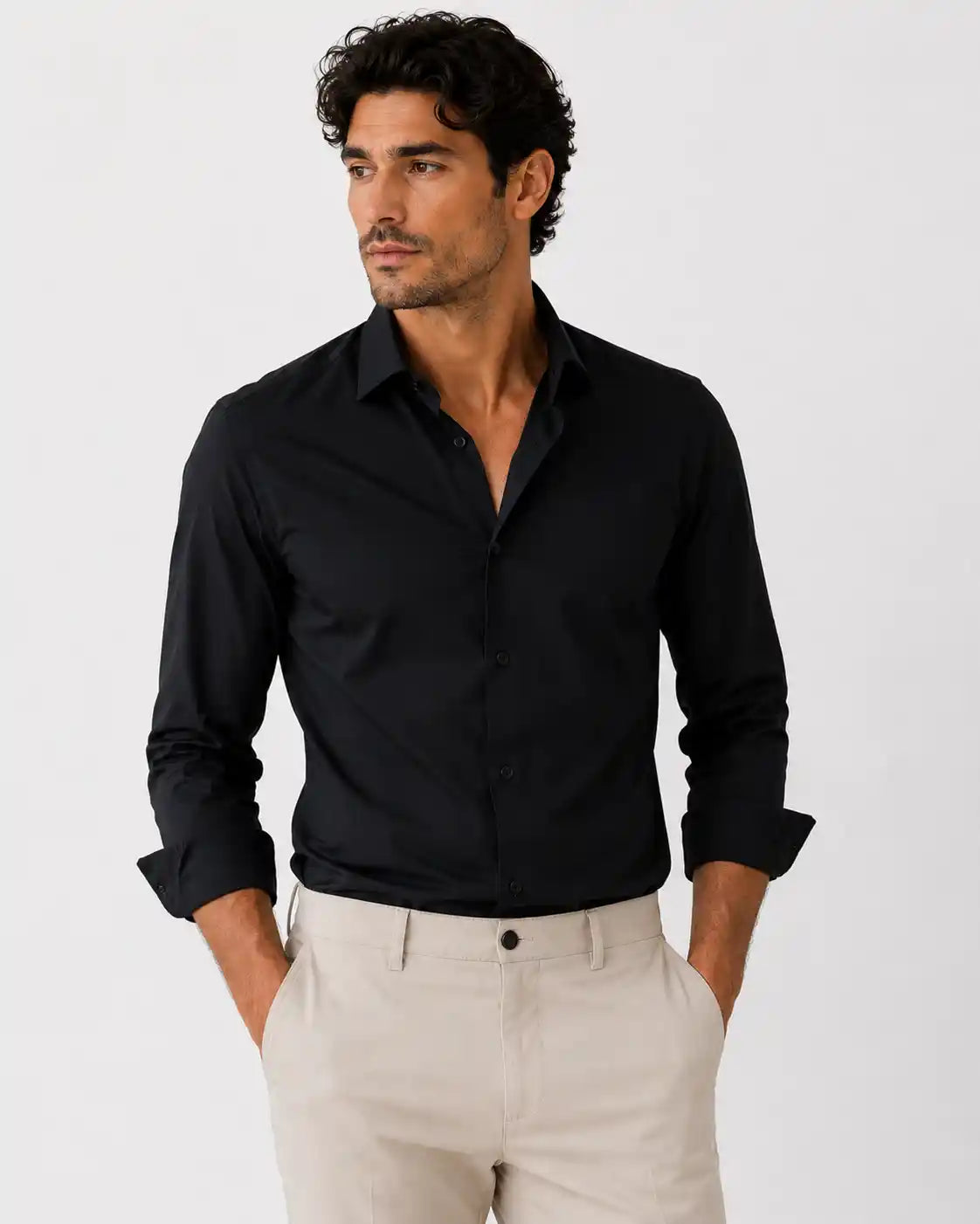 Camicia slim active nera | Collo Mezzo Francese
