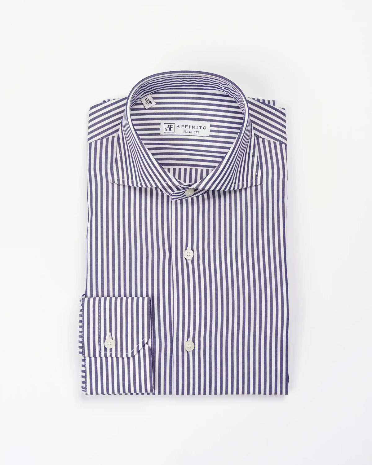 Camicia slim fit bastoncino blu in popeline | Collo Francese