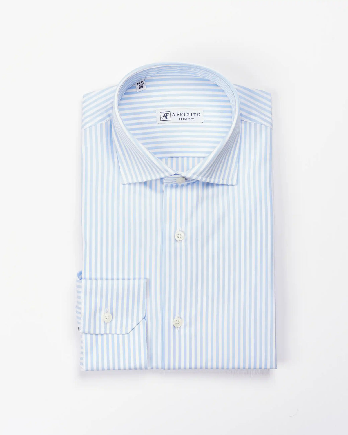 Camicia slim fit bastoncino celeste in popeline | Collo Mezzo Francese