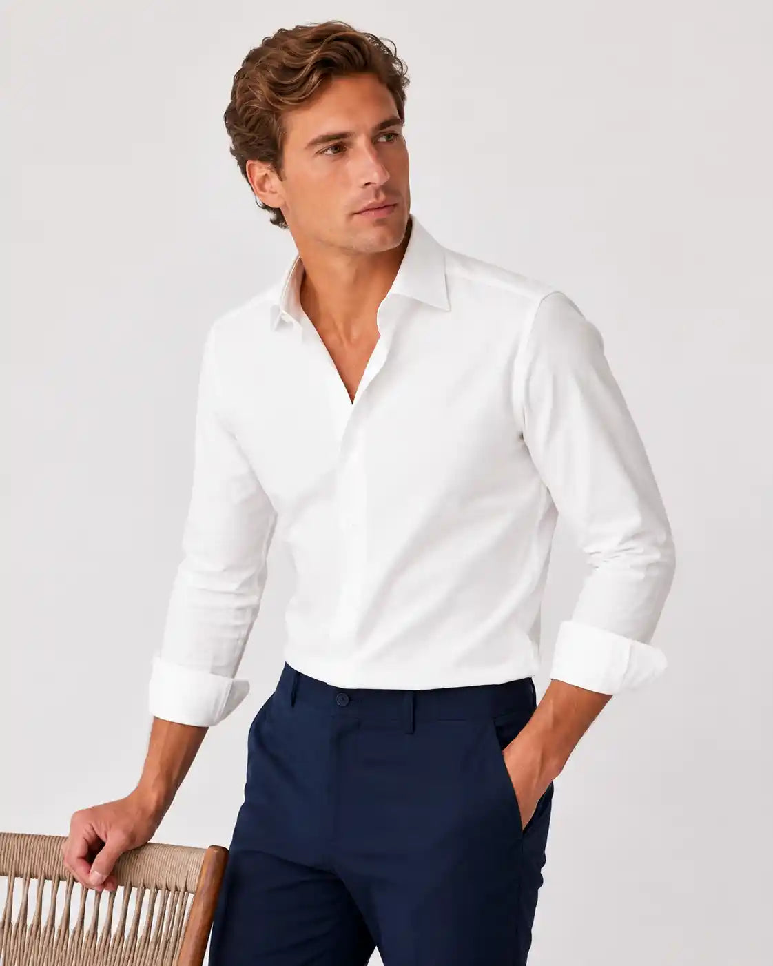 Camicia slim fit bianca in popeline | Collo Italiano