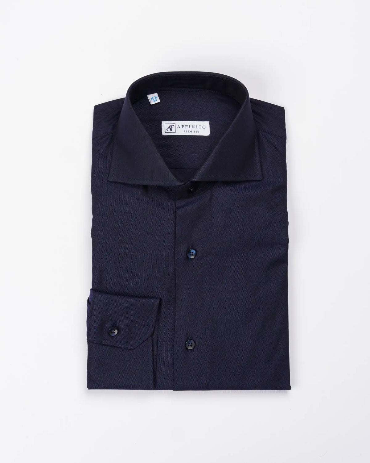 Camicia slim fit blu in twill | Collo Francese