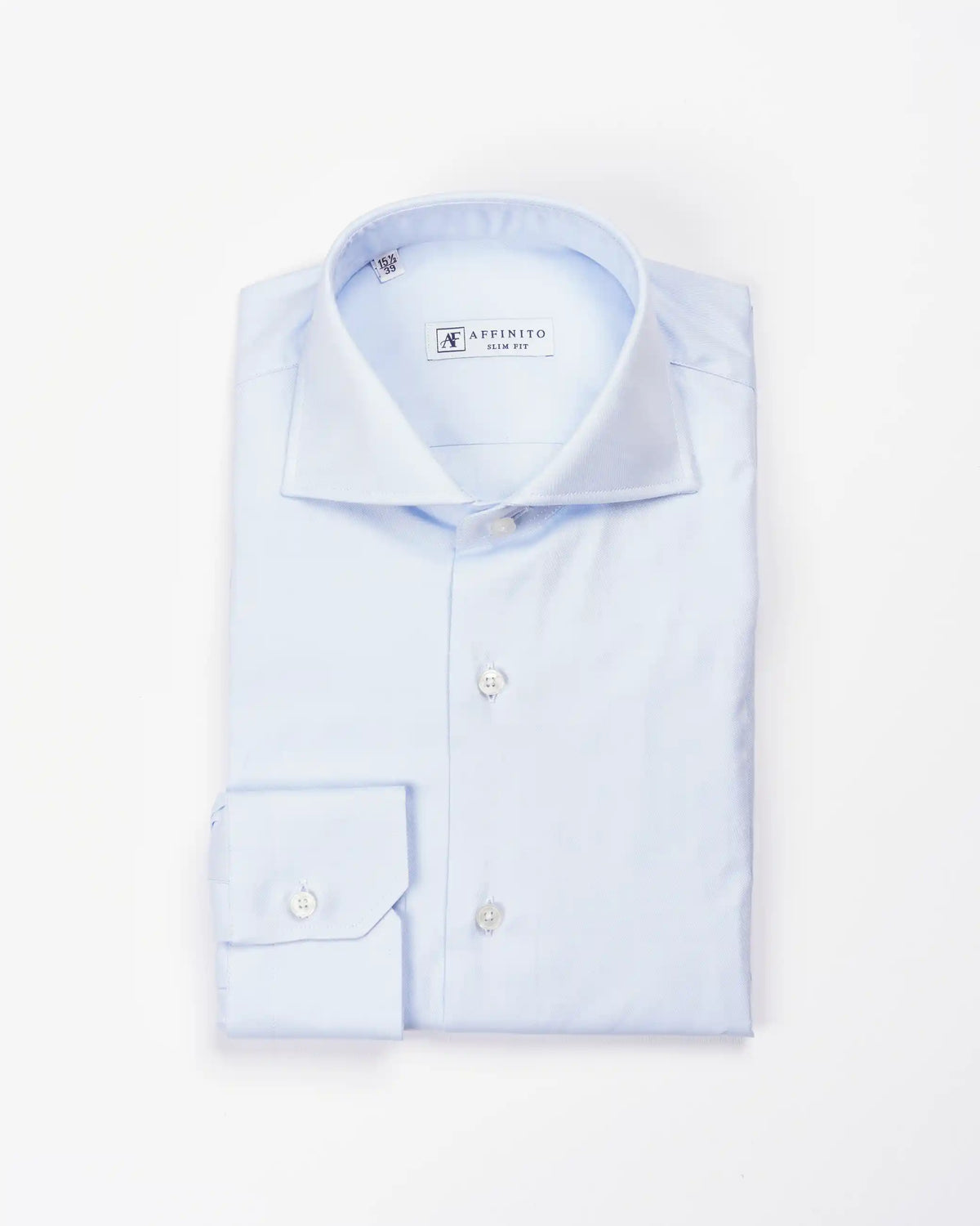 Camicia slim fit celeste in twill | Collo Francese