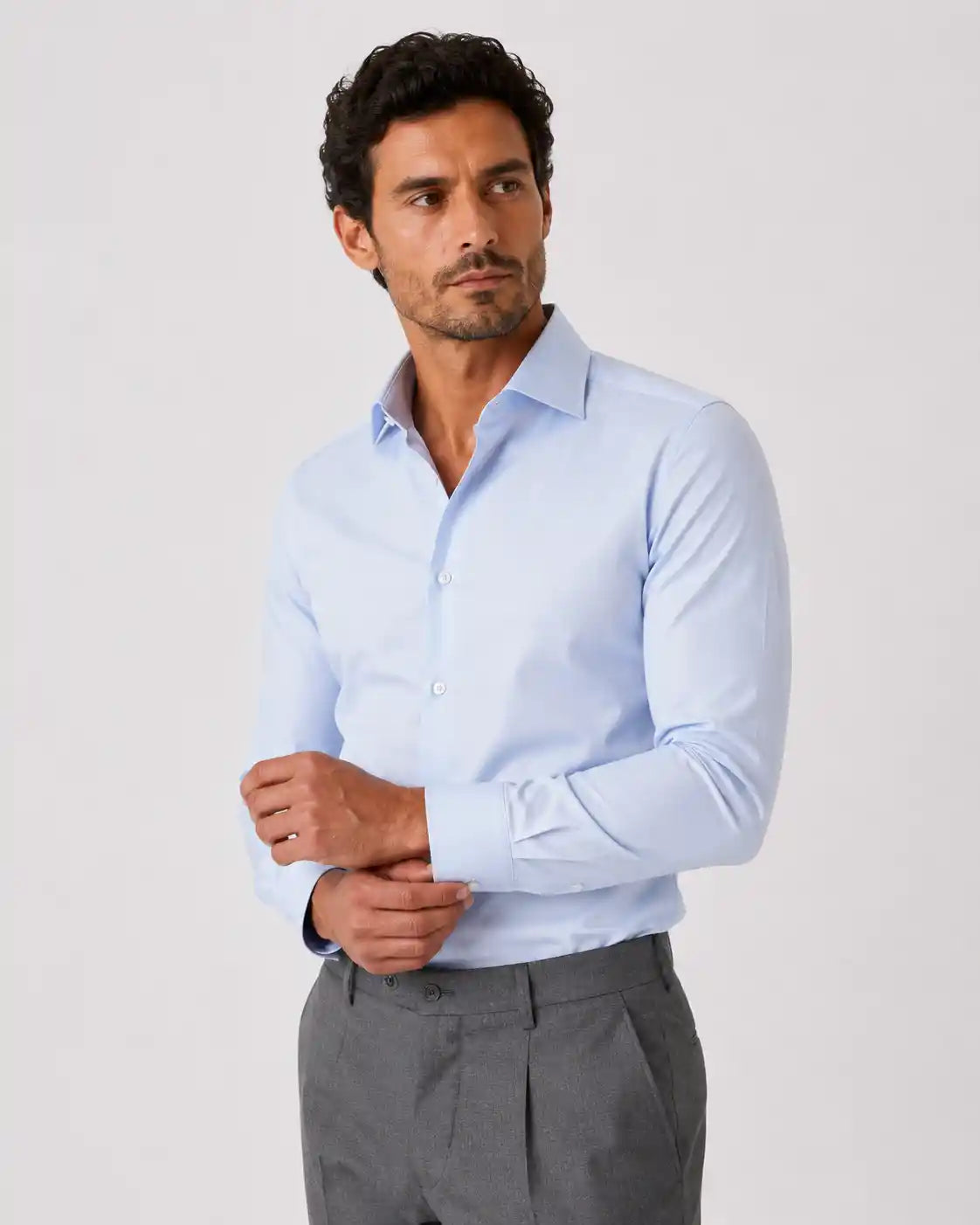 Camicia slim fit celeste in twill | Collo Francese
