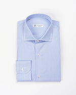 Camicia slim fit millerighe celeste in popeline | Collo Mezzo Francese