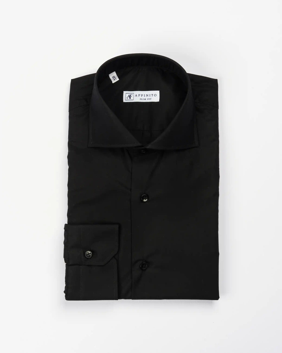 Camicia slim fit nera in popeline | Collo Francese