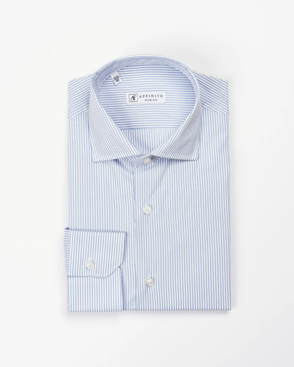 Camicia slim fit rigata celeste in popeline | Collo Mezzo Francese