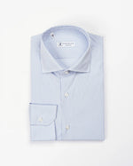 Camicia slim fit rigata celeste in popeline | Collo Mezzo Francese