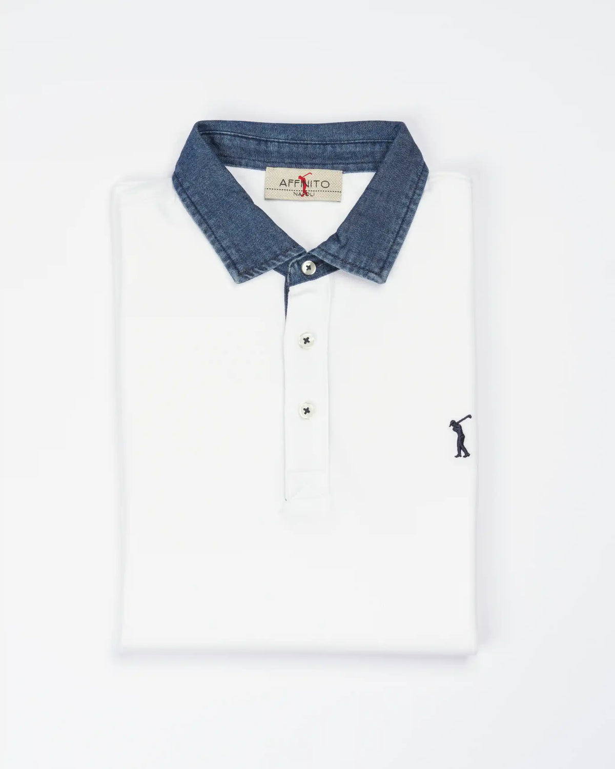 Polo mezza manica con collo jeans | Bianca