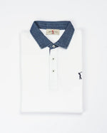 Polo mezza manica con collo jeans | Bianca